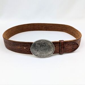 Xhilaration Tooled Leather Western Belt Rustic Boho Engraved Silver Buckle Y2K M